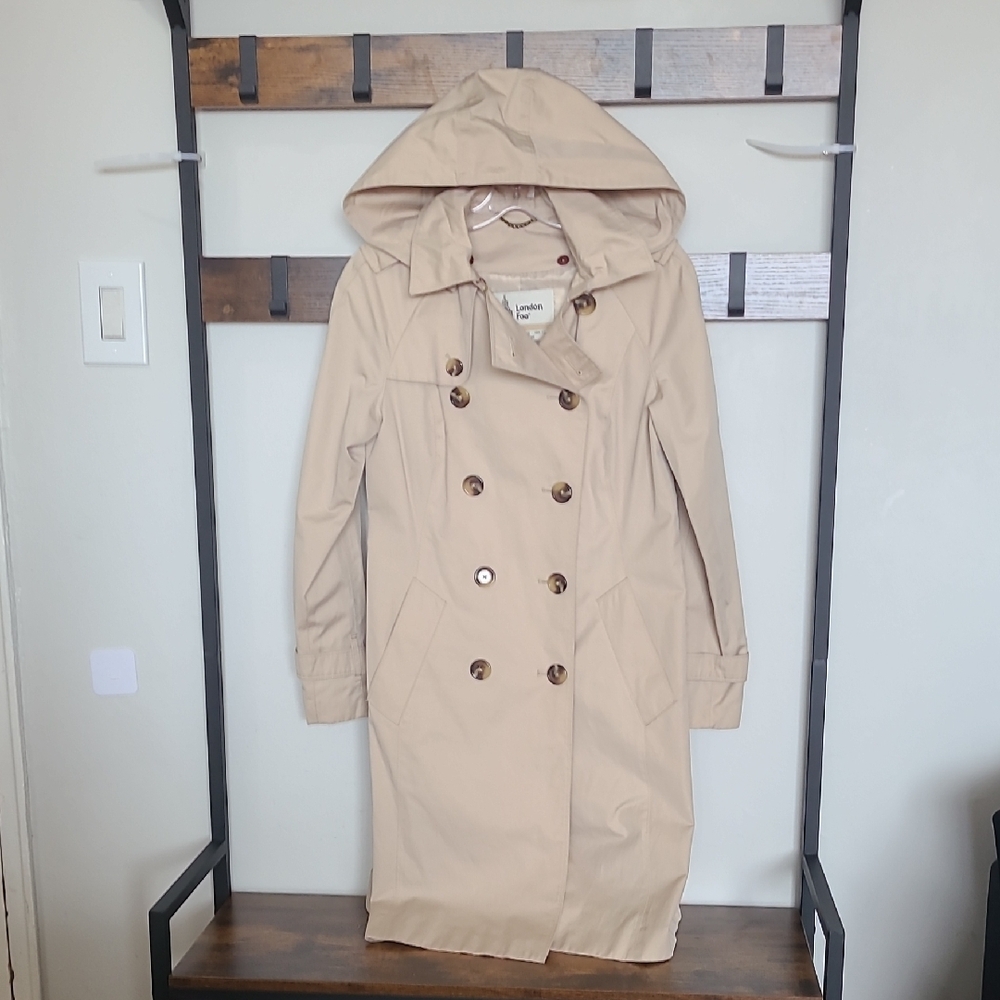 London Fog Tan Trench Coat with Hood